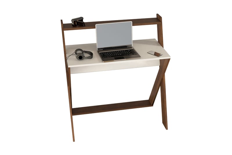 Skrivbord Terra 104 cm med Förvaring Hylla Vit/Mörkbrun - Homemania - Möbler - Bord & matgrupp - Kontorsbord - Skrivbord