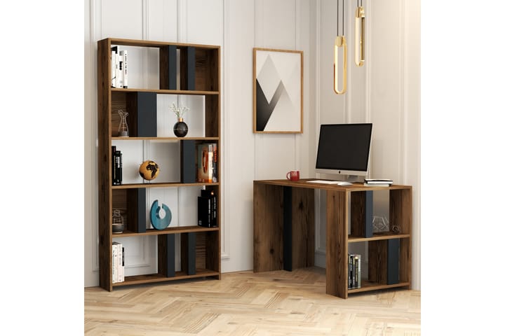Skrivbord Tibani 120 cm med Förvaring Hylla + Bokhylla - Valnötsbrun/Antracit - Möbler - Bord & matgrupp - Kontorsbord - Skrivbord