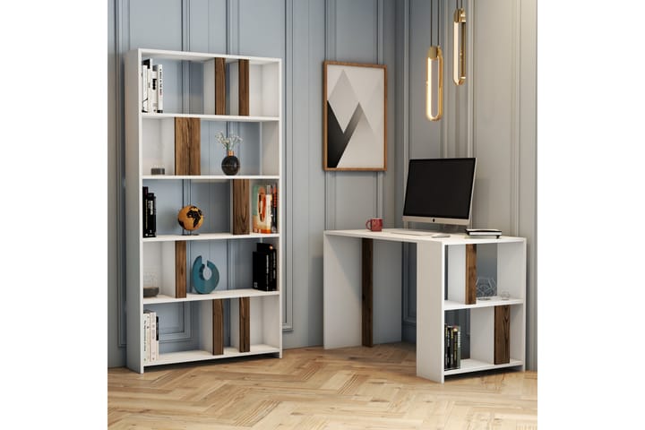 Skrivbord Tibani 120 cm med Förvaring Hylla + Bokhylla - Vit/Valnötsbrun - Möbler - Bord & matgrupp - Kontorsbord - Skrivbord