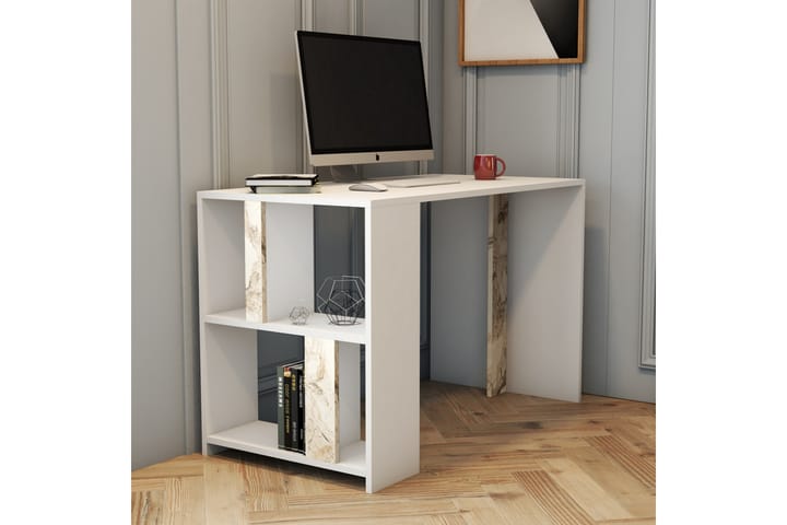Skrivbord Tibani 120 cm med Förvaring Hylla Marmormönster