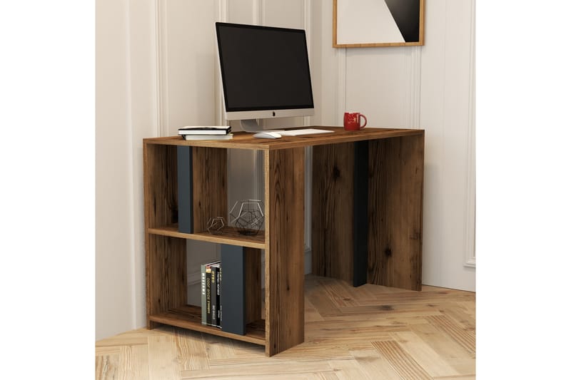 Skrivbord Tibani 120 cm med Förvaring Hylla - Valnötsbrun/Antracit - Möbler - Fåtölj & stolar - Pall & puff - Sittpuff