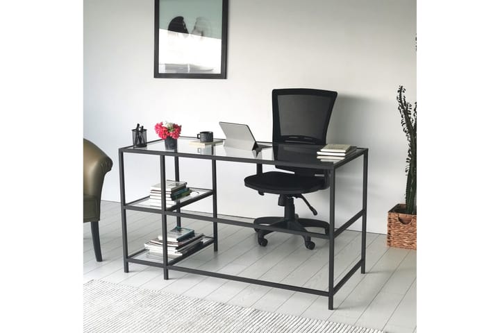 Skrivbord Vallsbo 130 cm med Förvaring 2 Hyllor - Glas/Svart - Möbler - Bord & matgrupp - Kontorsbord - Skrivbord