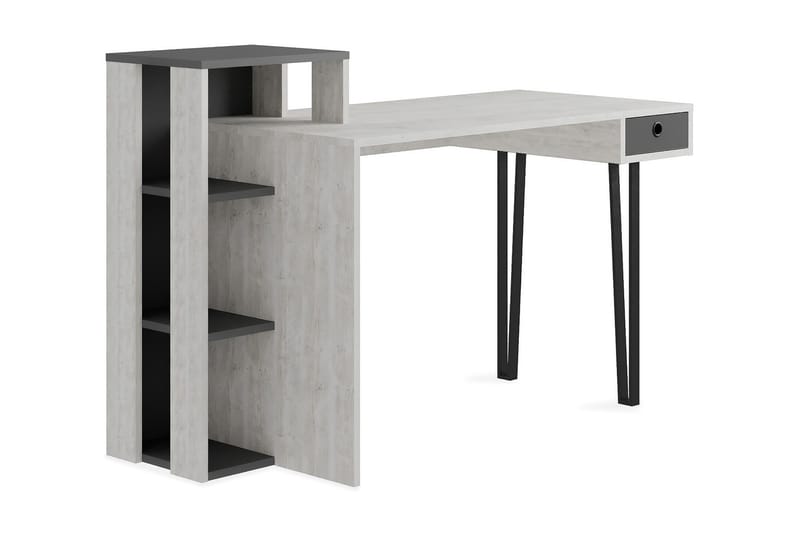 Skrivbord Vivunki 128 cm med Förvaring Låda + 3 Hyllor - Vit/Svart - Möbler - Bord & matgrupp - Kontorsbord - Skrivbord