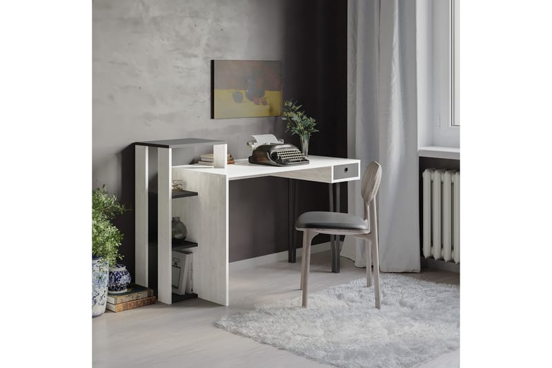 Skrivbord Vivunki 128 cm med Förvaring Låda + 3 Hyllor - Vit/Svart - Möbler - Bord & matgrupp - Kontorsbord - Skrivbord