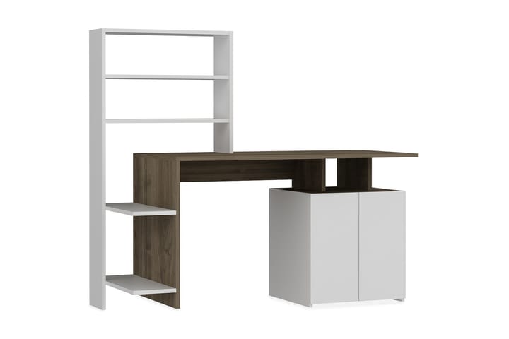 Skrivbord Waligora 146 cm med Förvaring Hyllor + Skåp - Valnötsbrun/Vit - Möbler - Bord & matgrupp - Kontorsbord - Skrivbord