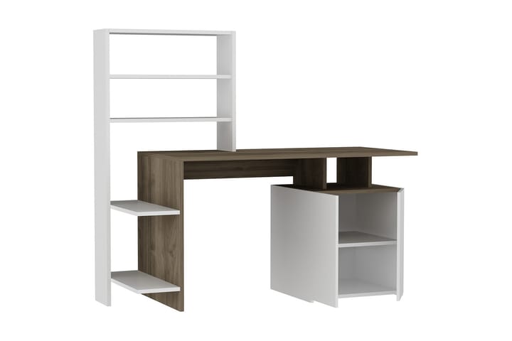 Skrivbord Waligora 146 cm med Förvaring Hyllor + Skåp - Valnötsbrun/Vit - Möbler - Bord & matgrupp - Kontorsbord - Skrivbord