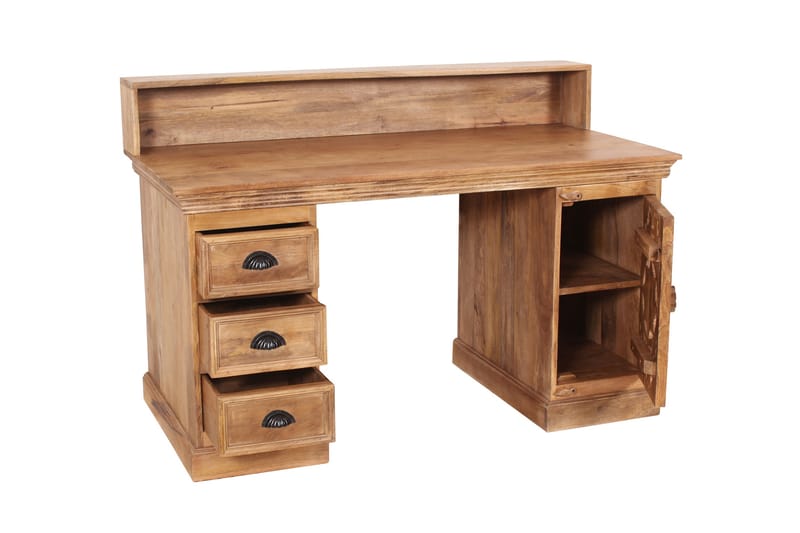 Skrivbord Yarm 132 cm med Förvaring 3 Lådor + Hylla + Skåp - Mangoträ - Möbler - Bord & matgrupp - Kontorsbord - Skrivbord