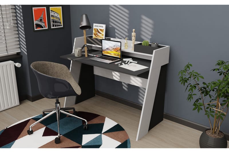 Skrivbord Zakkum 59,6x93,4x123,6 cm med förvaring - Antracit/Vit - Möbler - Bord & matgrupp - Kontorsbord - Skrivbord