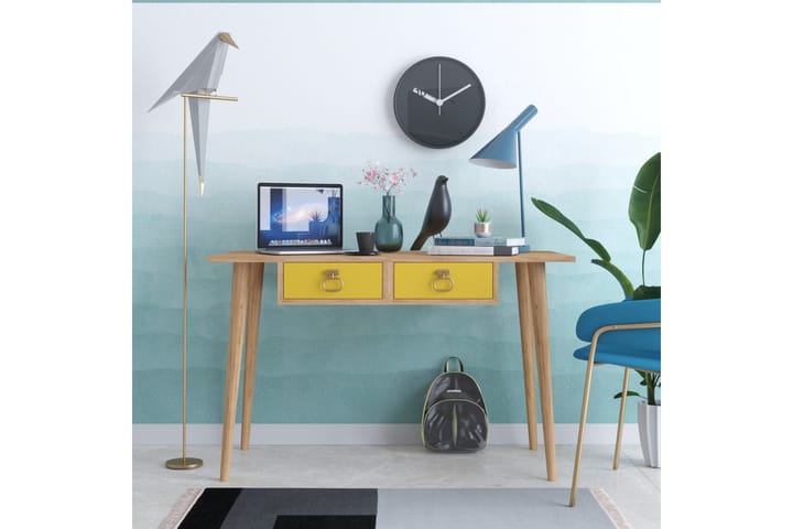 Skrivbord Zonata 120 cm med Förvaring 2 Lådor - Guld/Natur/Gul - Möbler - Bord & matgrupp - Kontorsbord - Skrivbord
