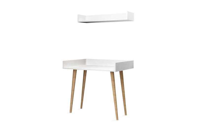 Skrivbord Zonata 90 cm med Förvaring Vägghylla - Vit/Natur - Möbler - Bord & matgrupp - Kontorsbord - Skrivbord