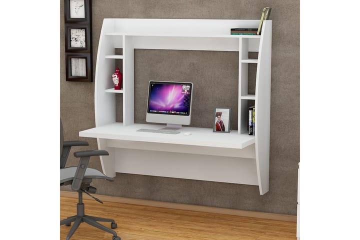 Väggskrivbord Buglem 120 cm med Förvaring Hyllor - Vit - Möbler - Bord & matgrupp - Kontorsbord - Skrivbord