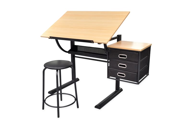 Vinklingsbart ritbord med 3 lådor och 1 pall - Brun - Möbler - Bord & matgrupp - Kontorsbord - Skrivbord