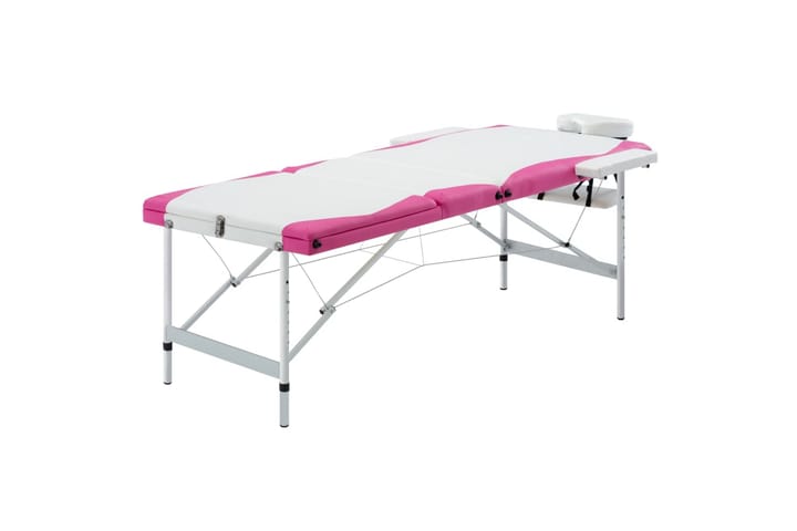 Hopfällbar massagebänk 3 sektioner aluminium vit och rosa - Vit - Möbler - Bord & matgrupp - Massagebord