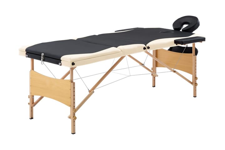 Hopfällbar massagebänk 3 sektioner trä svart och beige - Svart - Möbler - Bord & matgrupp - Massagebord