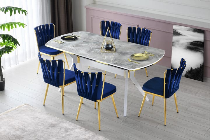 Matbord Bidegol 180 cm - Ljusgrå/Guld - Möbler - Bord & matgrupp - Matbord & köksbord