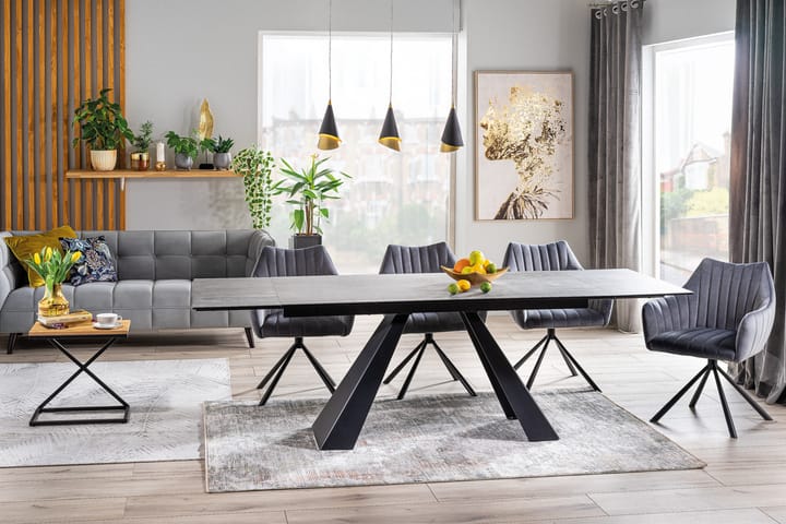 Matbord Rians Förlängningsbart 160 cm Betonglook - Glas/Betonggrå/Mattsvart - Möbler - Bord & matgrupp - Matbord & köksbord