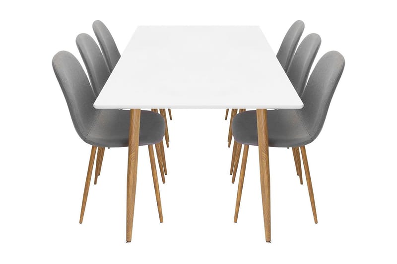Matgrupp Tommy 180 cm med 6 Stolar - Vit|Ek|Ljusgrå - Möbler - Bord - Matbord & köksbord