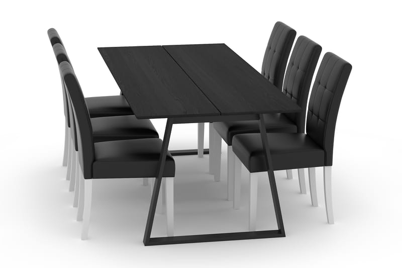 Matbord Habit 200 cm med 6st Matstol Leo Konstläder - Svart - Möbler - Bord & matgrupp - Matgrupp