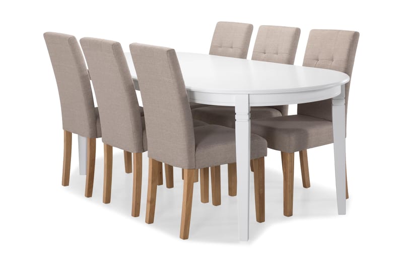 Matbord Lowisa med 6 st Leo stolar - Vit|Beige|Ek - Möbler - Bord & matgrupp - Matgrupp