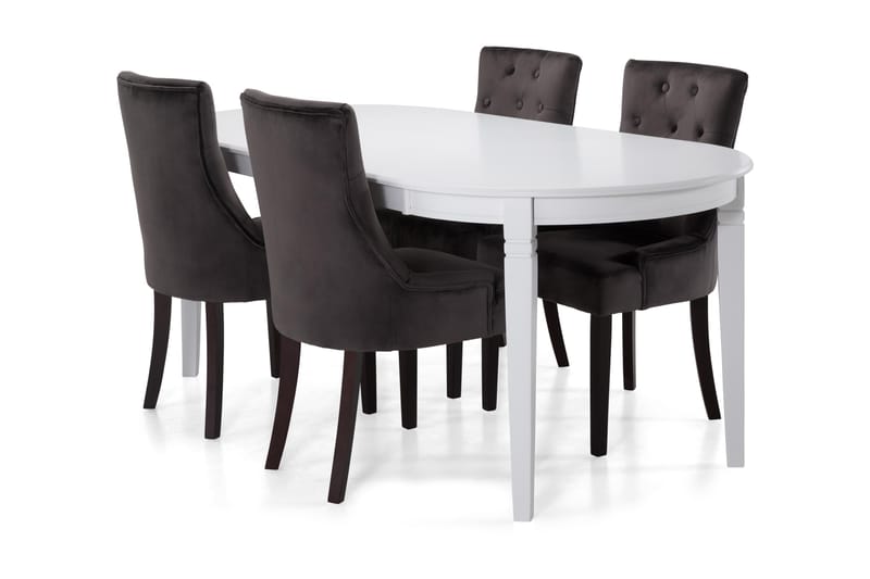Matbord Lowisa med 6 st Ophelia Fåtölj - Vit|Mörkgrå|Sammet - Möbler - Bord & matgrupp - Matgrupp