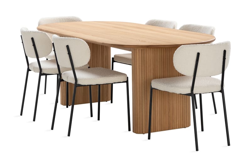 Matbord Neandir 220 cm  Massiv Ek med 6st Matstol Heathrow - Natur - Möbler - Bord & matgrupp - Matbord & köksbord