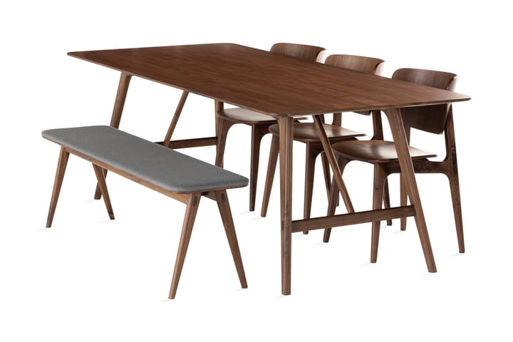 Matbord Skagana 220 cm inkl 4 Stolar + Bänk - Valnöt/Brun/Grå - Möbler - Fåtölj & stolar - Sittbänk