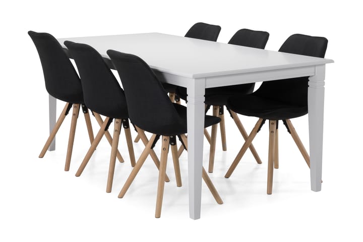 Matbord Twain med 6 st Anton stolar - Vit|Mörkgrå - Möbler - Bord & matgrupp - Matgrupp