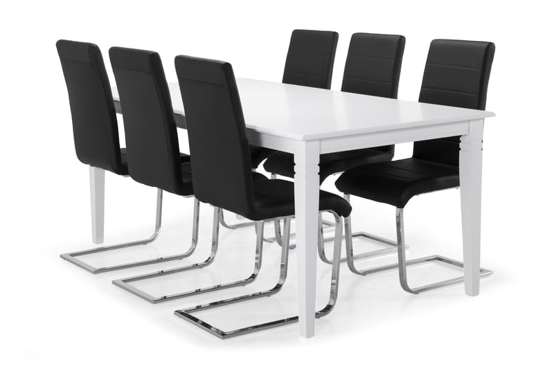 Matbord Twain med 6 st Jack stolar - Vit|Svart|Krom - Möbler - Bord & matgrupp - Matgrupp
