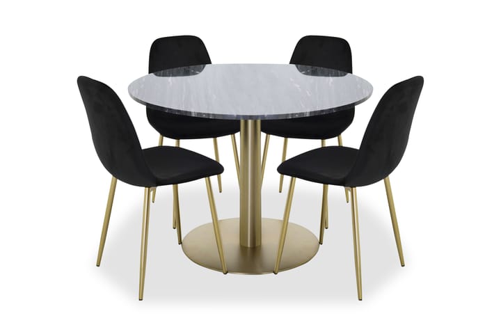 Matgrupp Admira rund med 4 Pontus stolar svart/mässing - Svart|Mässing - Möbler - Bord & matgrupp - Matgrupp