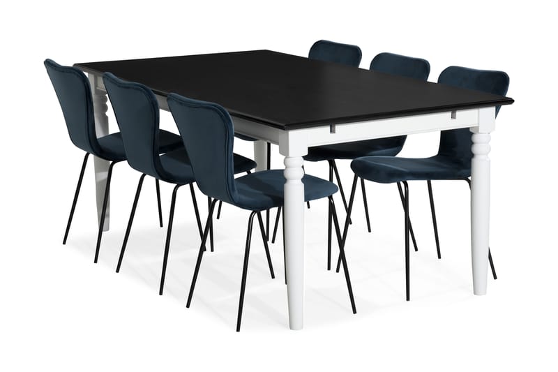 Matgrupp Hampton 190 cm Mahognyfanér med 6 Miko Stol - Vit|Blå - Möbler - Fåtölj & stolar - Matstol & köksstol