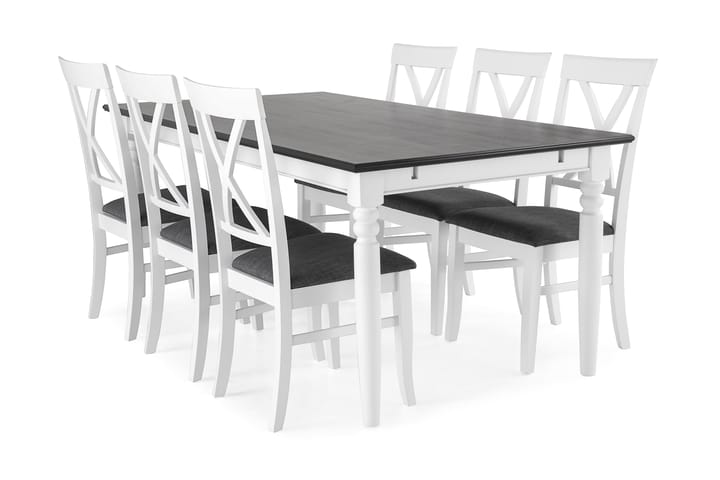 Matgrupp Hampton 190 cm med 6 Hartford Stol - Mahogny|Vit|Grå - Möbler - Fåtölj & stolar - Matstol & köksstol