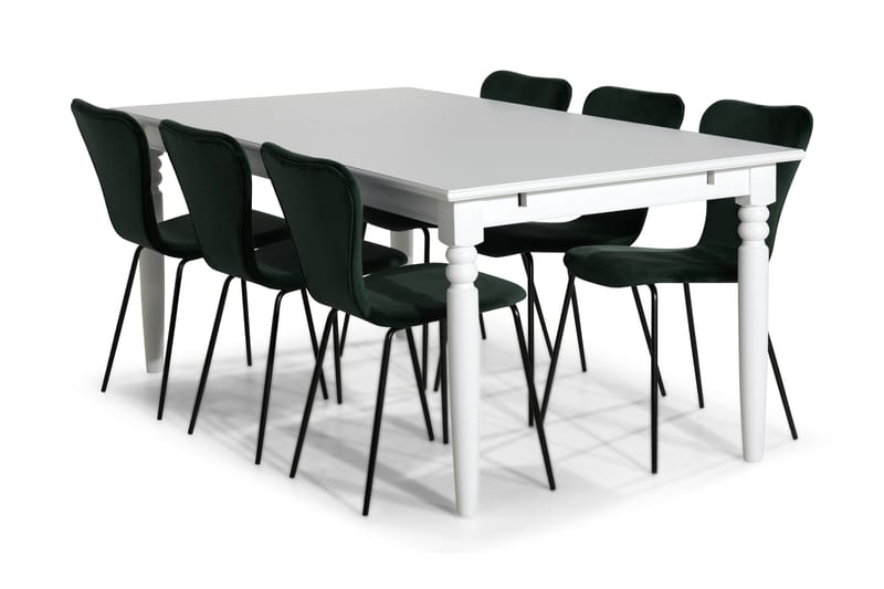 Matgrupp Hampton 190 cm med 6 Miko Stol - Vit|Grön - Möbler - Fåtölj & stolar - Matstol & köksstol