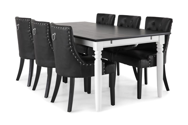 Matgrupp Hampton 190 cm med 6 Tuva Fåtölj - Mahogny|Vit|Svart PU - Möbler - Fåtölj & stolar - Matstol & köksstol