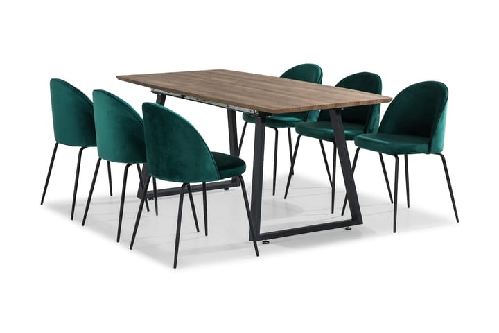 Matgrupp Jaunita Förlängningsbar 140 cm med 6 Gerardo Stol - Brun|Grön|Svart - Möbler - Bord & matgrupp - Soffbord