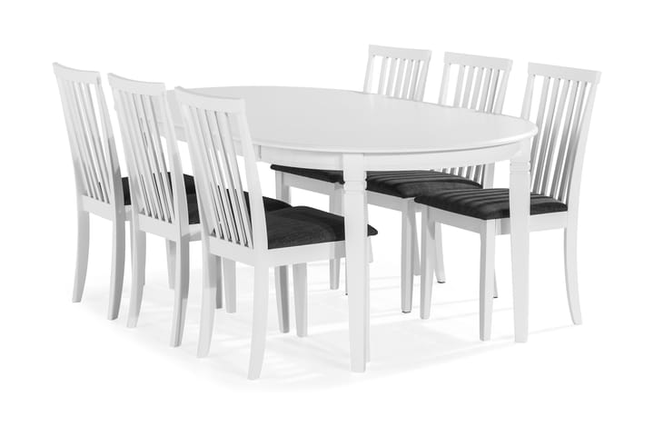 Matgrupp Lowisa Förlängningsbar 150 cm Oval med 6 Stolar - Vit|Grå - Möbler - Fåtölj & stolar - Matstol & köksstol