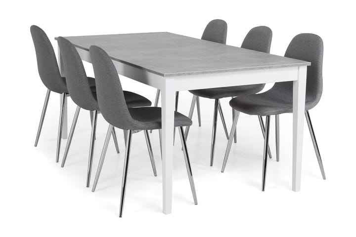 Matgrupp Montague 180 cm med 6 Naira Stol - Betonglook|Vit|Grå|Krom - Möbler - Fåtölj & stolar - Matstol & köksstol