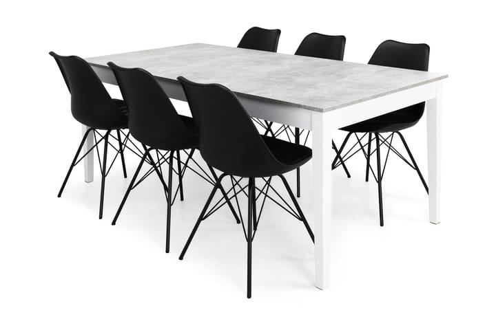 Matgrupp Montague 180 cm med 6 Shell Stol - Betonglook|Vit|Svart PU|Svart - Möbler - Fåtölj & stolar - Matstol & köksstol