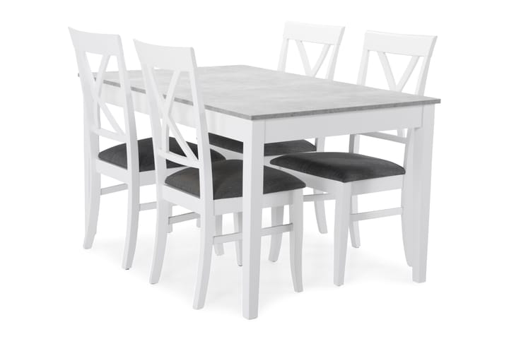 Matgrupp Montague med 4 st Twain stolar - Betong|Vit - Möbler - Bord & matgrupp - Matgrupp