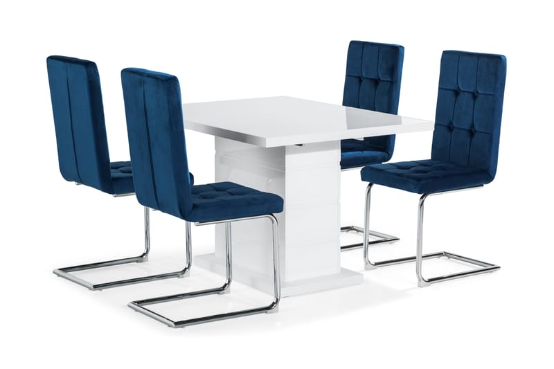 Matgrupp Ratliff 120 cm 4 Dining chair. velvet HLR-63 - Vit|Blå - Möbler - Bord & matgrupp - Soffbord