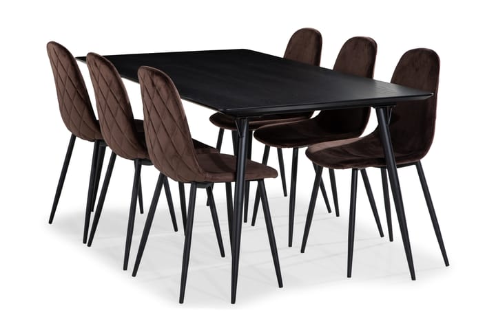 Matgrupp Steph 180 cm med 6 Naira Matstol Sammet - Svart - Möbler - Bord & matgrupp - Matbord & köksbord
