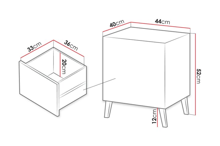 Sängbord Demjen 44 cm - Matt Svart - Möbler - Bord - Sängbord & nattduksbord