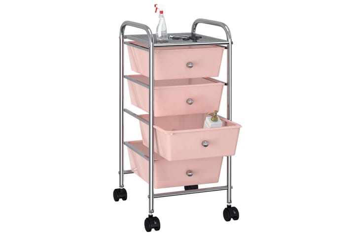 Förvaringsvagn 4 lådor rosa plast - Rosa - Möbler - Bord & matgrupp - Serveringsvagn & serveringsbord - Drinkvagn & barvagn