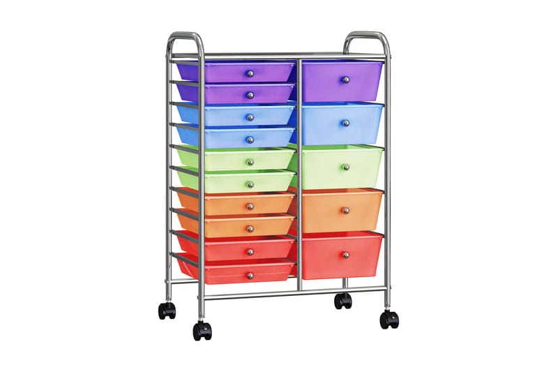 Förvaringsvagn XXL 15 lådor flerfärgad plast - Flerfärgad - Möbler - Bord & matgrupp - Serveringsvagn & serveringsbord - Drinkvagn & barvagn