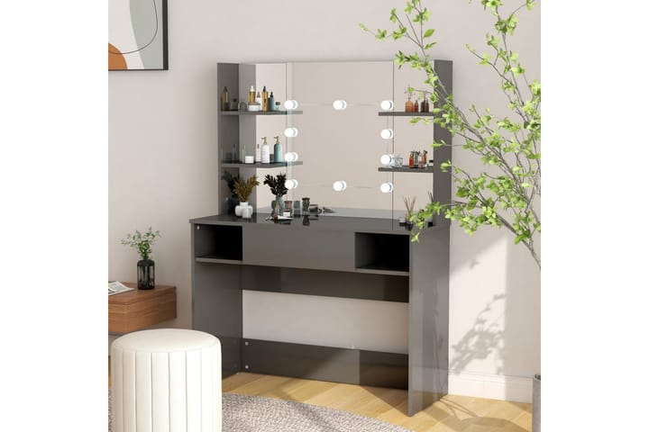 Sminkbord med LED-belysning 100x40x135 cm MDF grå - Grå - Möbler - Bord & matgrupp - Sminkbord & toalettbord
