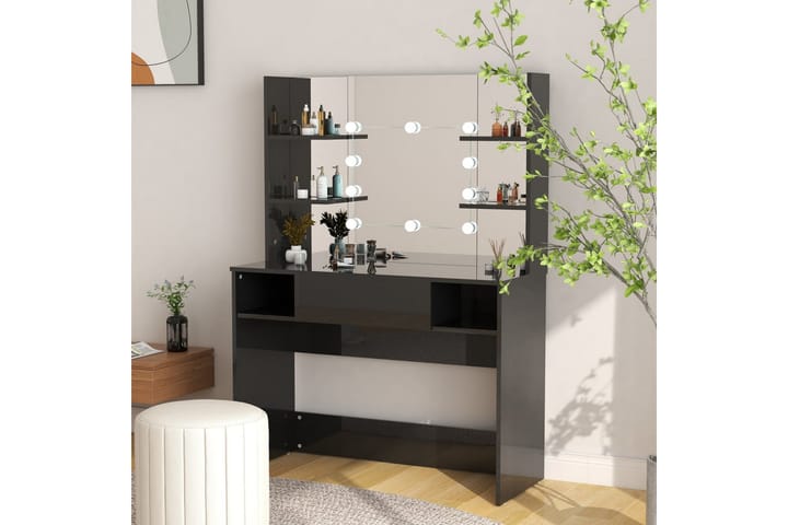 Sminkbord med LED-belysning 100x40x135 cm MDF svart glänsand - Svart - Möbler - Bord & matgrupp - Sminkbord & toalettbord