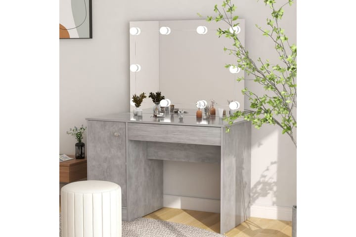 Sminkbord med LED-belysning 110x55x145 cm MDF betonggrå - Grå - Möbler - Bord & matgrupp - Sminkbord & toalettbord