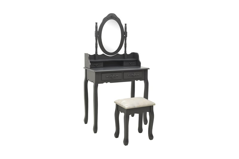 Sminkbord med pall grå 75x69x140 cm paulowniaträ - Grå - Möbler - Bord & matgrupp - Sminkbord & toalettbord
