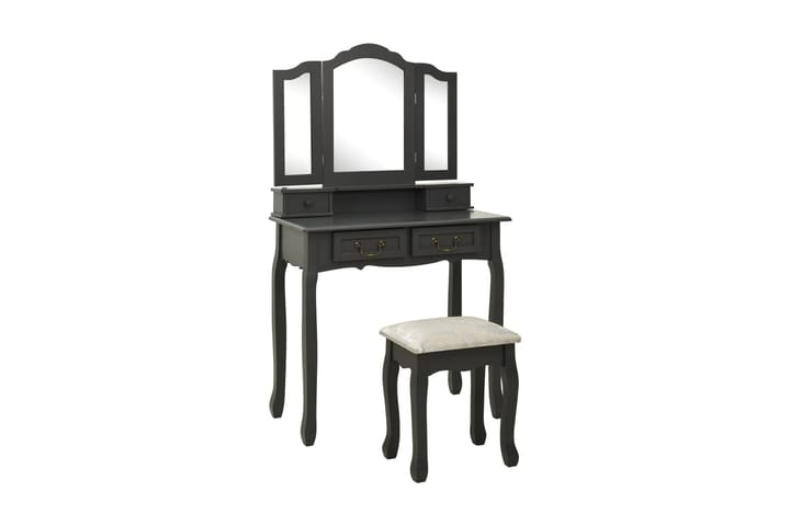 Sminkbord med pall grå 80x69x141 cm paulowniaträ - Grå - Möbler - Bord & matgrupp - Sminkbord & toalettbord