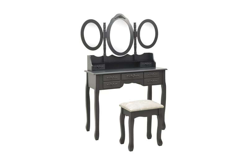 Sminkbord med pall och 3 speglar grå - Grå - Möbler - Bord & matgrupp - Sminkbord & toalettbord