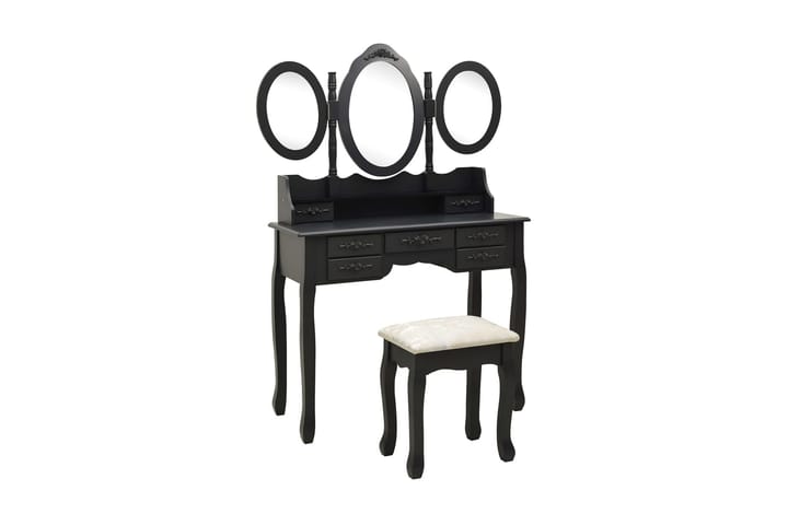 Sminkbord med pall och 3 speglar svart - Svart - Möbler - Bord & matgrupp - Sminkbord & toalettbord